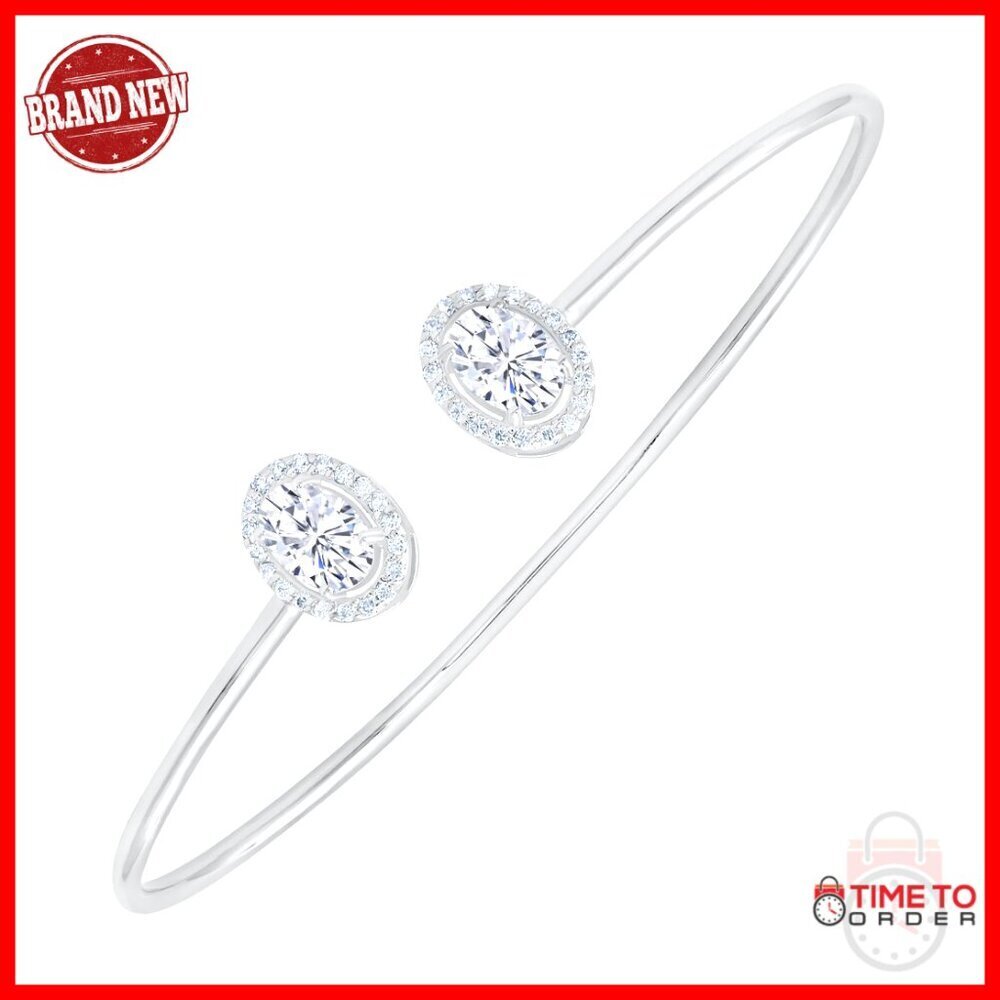 Sterling Silver Moissanite Cuff Bangle Elegant Anniversary Gift Women's Jewelry